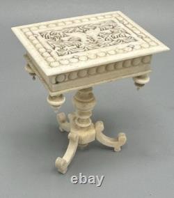 Miniature Antique Dollhouse Library Work Table Hand Carved Filigree Love Birds