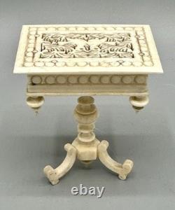 Miniature Antique Dollhouse Library Work Table Hand Carved Filigree Love Birds