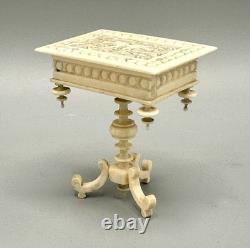 Miniature Antique Dollhouse Library Work Table Hand Carved Filigree Love Birds