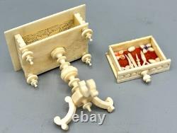 Miniature Antique Dollhouse Library Work Table Hand Carved Filigree Love Birds
