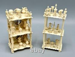 Miniature Antique Dollhouse Library Work Table Hand Carved Filigree Love Birds
