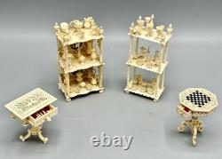 Miniature Antique Dollhouse Library Work Table Hand Carved Filigree Love Birds