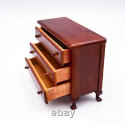 Miniature Chest of Drawers Doll House Mahogany Wood Queen Anne Style Leg Vintage