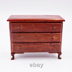 Miniature Chest of Drawers Doll House Mahogany Wood Queen Anne Style Leg Vintage