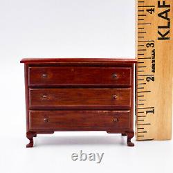 Miniature Chest of Drawers Doll House Mahogany Wood Queen Anne Style Leg Vintage