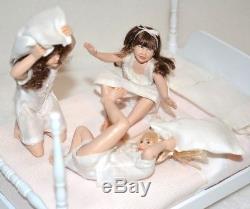 Miniature Doll Girl Dollhouse 112 Artist Susan Scogin Pillow Fight Set of 3 Bed