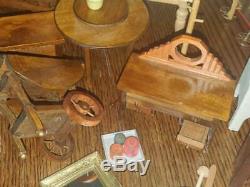 Miniature Doll House LOT Over 100 Items, Furniture, Dolls, Bathroom, Kitchen, Misc