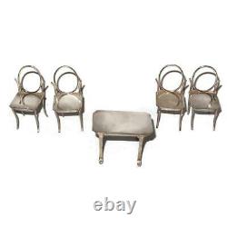 Miniature Doll House Set, Sterling, 5 Pieces Table & 4 Chairs Set