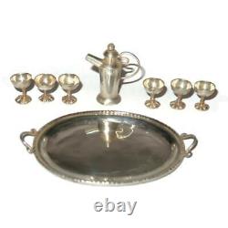 Miniature Doll House Set, Sterling, Cocktail Martini Shaker, Platter, 6 Goblets