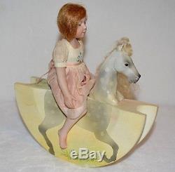 Miniature Doll Porcelain Girl 7 3/4 Dollhouse Horse Jane Davies Artist 8 of 10