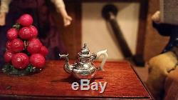 Miniature Dollhouse Artisan Obadiah Fisher Sterling Silver Tea/Coffee Stand Pot