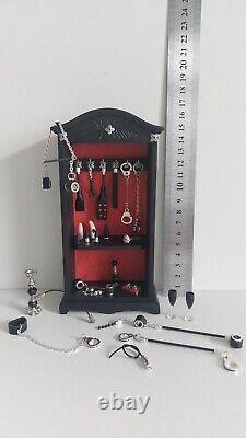 Miniature Dolls House Leather Wood Adult Bondage Cabinet And Toys In 112 scale