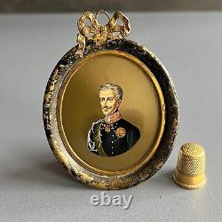 Miniature Portrait Reverse Print on Glass Dolls House Size King of Sardinia