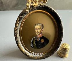 Miniature Portrait Reverse Print on Glass Dolls House Size King of Sardinia