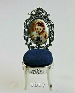 Miniature Silver Dolls House Chair Vintage Enamel Girl Back
