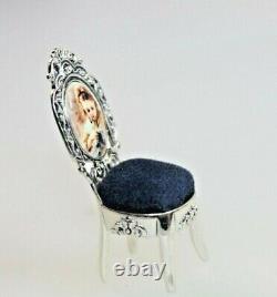 Miniature Silver Dolls House Chair Vintage Enamel Girl Back