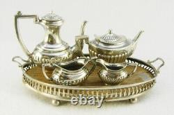 Miniature Sterling Silver Tea Set & Tray 5 Pce Dolls House Antique John Rose 1/6