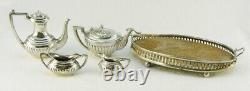 Miniature Sterling Silver Tea Set & Tray 5 Pce Dolls House Antique John Rose 1/6