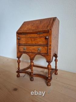 Miniature slant-front wooden writing desk for doll house secretaire desk