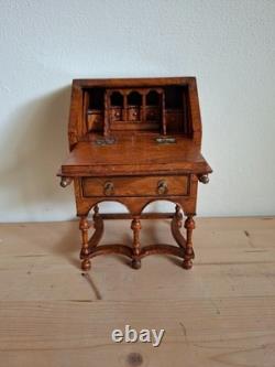 Miniature slant-front wooden writing desk for doll house secretaire desk