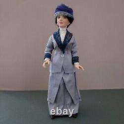 Miniatures 1/12th Dollshouse OOAK Edwardian Lady In Light Blue Outdoor Fashion