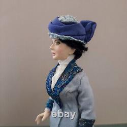 Miniatures 1/12th Dollshouse OOAK Edwardian Lady In Light Blue Outdoor Fashion