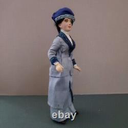 Miniatures 1/12th Dollshouse OOAK Edwardian Lady In Light Blue Outdoor Fashion