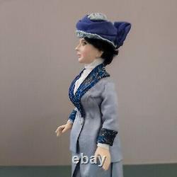 Miniatures 1/12th Dollshouse OOAK Edwardian Lady In Light Blue Outdoor Fashion