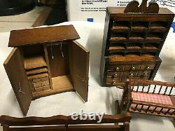 Mixed Miniature Doll House Furniture with Concord Cradle Wood Lot Dresser Armoire