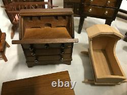 Mixed Miniature Doll House Furniture with Concord Cradle Wood Lot Dresser Armoire