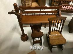 Mixed Miniature Doll House Furniture with Concord Cradle Wood Lot Dresser Armoire