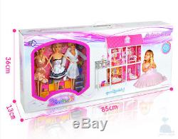 My Little Princess' Villa Dolls House With Furniture & 3 Barbie Style Dolls Gift