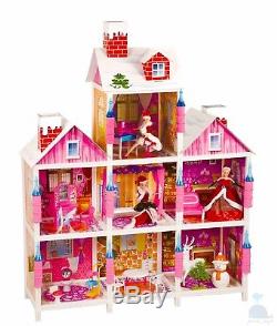 My Little Princess' Villa Dolls House With Furniture & 3 Barbie Style Xmas Gift