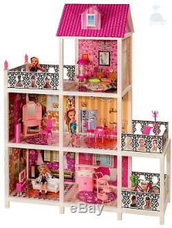 My Princess' Villa Dolls House With Furniture & 3 Fashion Style Medium Xmas Gift