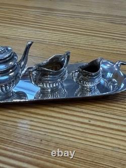 NOVELTY ENGLISH SOLID STERLING SILVER MINIATURE DOLLS HOUSE TEA SET 1971 MKJ Ltd