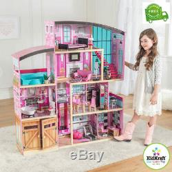 New Shimmer Mansion Dollhouse Wooden Dollhouse Fits Barbie Sized Dolls Toy Gift