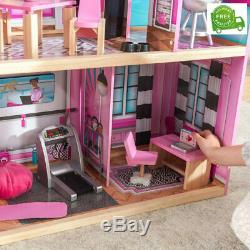 New Shimmer Mansion Dollhouse Wooden Dollhouse Fits Barbie Sized Dolls Toy Gift