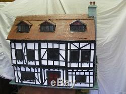 New Unique Tudor Style Hand Crafted Dolls House With Furnishing And Lighting