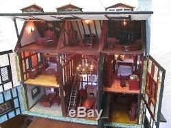 New Unique Tudor Style Hand Crafted Dolls House With Furnishing And Lighting