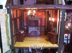 New Unique Tudor Style Hand Crafted Dolls House With Furnishing And Lighting