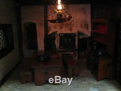 New Unique Tudor Style Hand Crafted Dolls House With Furnishing And Lighting