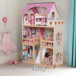 New Wooden Dollhouse Large Dolls House +17PCS Furniture Barbie Doll