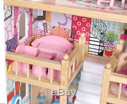 New Wooden Dollhouse Large Dolls House +17PCS Furniture Barbie Doll