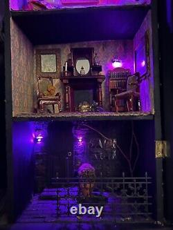 OOAK 1/12 Dolls House Miniature Gothic Edited Black wall clock Spooky Lights up