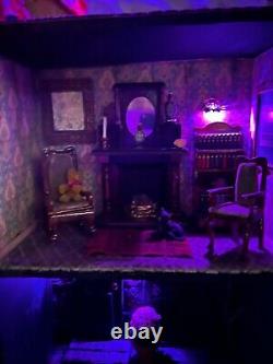 OOAK 1/12 Dolls House Miniature Gothic Edited Black wall clock Spooky Lights up