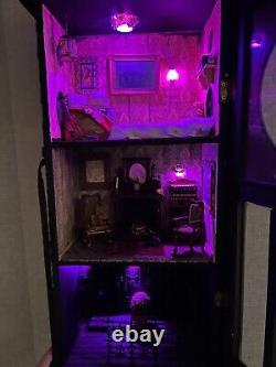 OOAK 1/12 Dolls House Miniature Gothic Edited Black wall clock Spooky Lights up