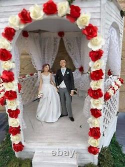 OOAK 1/12 Dolls House Miniature Wedding Gazebo Bride Groom Lights up Red White