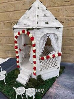 OOAK 1/12 Dolls House Miniature Wedding Gazebo Bride Groom Lights up Red White