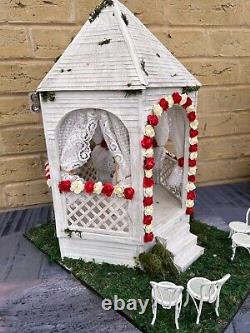 OOAK 1/12 Dolls House Miniature Wedding Gazebo Bride Groom Lights up Red White