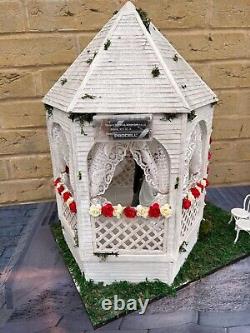 OOAK 1/12 Dolls House Miniature Wedding Gazebo Bride Groom Lights up Red White